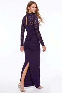 High Neck Scallop Lace Sleeve Maxi Dress