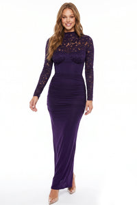 High Neck Scallop Lace Sleeve Maxi Dress