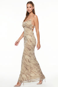Marble Print Cowl Neckline Maxi Dress