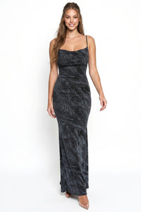 Marble Print Cowl Neckline Maxi Dress