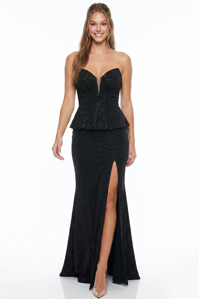 Glitter Pleated Sweetheart Maxi Dress