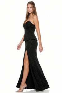Glitter Pleated Sweetheart Maxi Dress