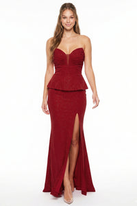 Glitter Pleated Sweetheart Maxi Dress