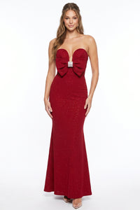Glitter Sweetheart Front Bow Maxi Dress