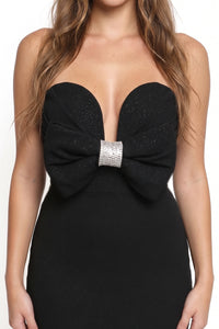 Glitter Sweetheart Front Bow Maxi Dress