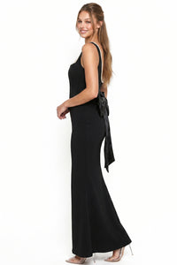 Pearl On Strap Satin Bow Back Maxi Dress