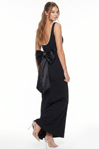 Pearl On Strap Satin Bow Back Maxi Dress