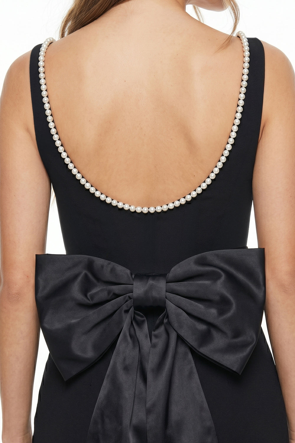 Pearl On Strap Satin Bow Back Maxi Dress