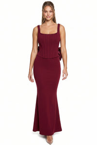 Pearl On Strap Satin Bow Back Maxi Dress