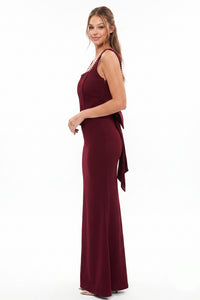 Pearl On Strap Satin Bow Back Maxi Dress