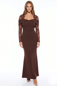 FLORAL LACE SLEEVE OFF SHOULDER MAXI DRESS