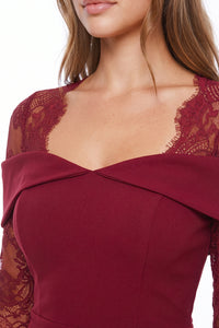 FLORAL LACE SLEEVE OFF SHOULDER MAXI DRESS