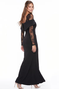 FLORAL LACE SLEEVE OFF SHOULDER MAXI DRESS