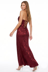 Jacquard Cascade Ruffle Maxi Dress