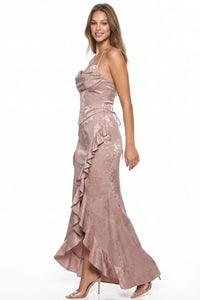 Jacquard Cascade Ruffle Maxi Dress