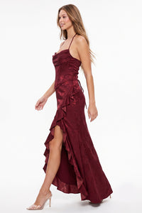 Jacquard Cascade Ruffle Maxi Dress