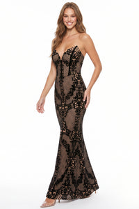 Patterned Flocking Mermaid Maxi Dress