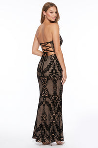 Patterned Flocking Mermaid Maxi Dress