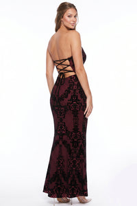 Patterned Flocking Mermaid Maxi Dress
