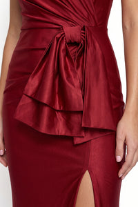 Satin One Shoulder Bow Maxi Dress