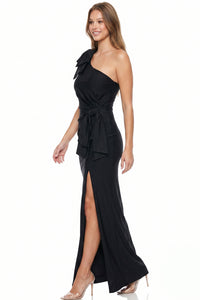 Satin One Shoulder Bow Maxi Dress