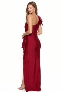 Satin One Shoulder Bow Maxi Dress