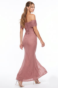 Off Shoulder Floral Applique Maxi Dress