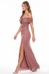 Off Shoulder Floral Applique Maxi Dress