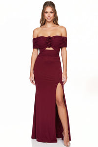 Off Shoulder Floral Applique Maxi Dress