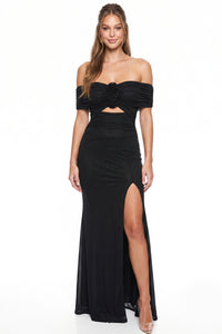 Off Shoulder Floral Applique Maxi Dress