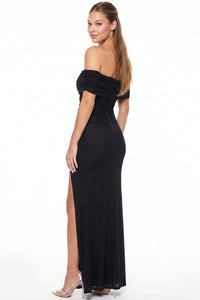 Off Shoulder Floral Applique Maxi Dress