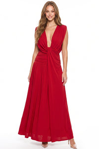 Plunge Draped Open Back Maxi Dress