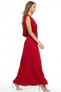 Plunge Draped Open Back Maxi Dress