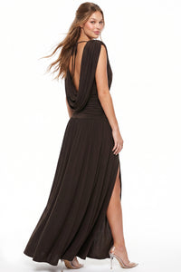 Plunge Draped Open Back Maxi Dress