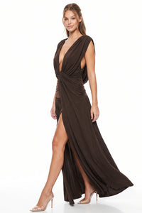 Plunge Draped Open Back Maxi Dress