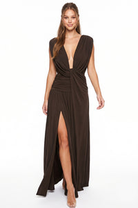 Plunge Draped Open Back Maxi Dress