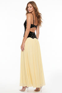 Contrast Velvet With Pearl Bodice Maxi Dress