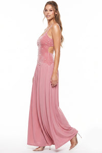 Contrast Velvet With Pearl Bodice Maxi Dress