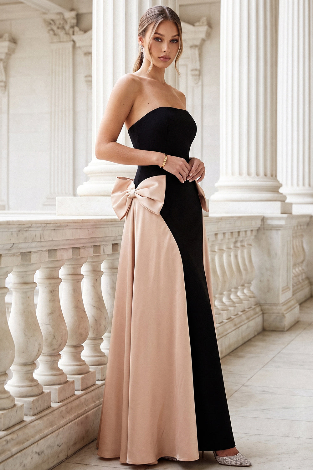 Satin On The Side With Bow Maxi Dress