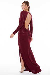 Slinky Foil Ruched Open Back Maxi Dress