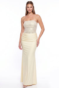 Satin Rectangle Rhinestone Top Maxi Dress
