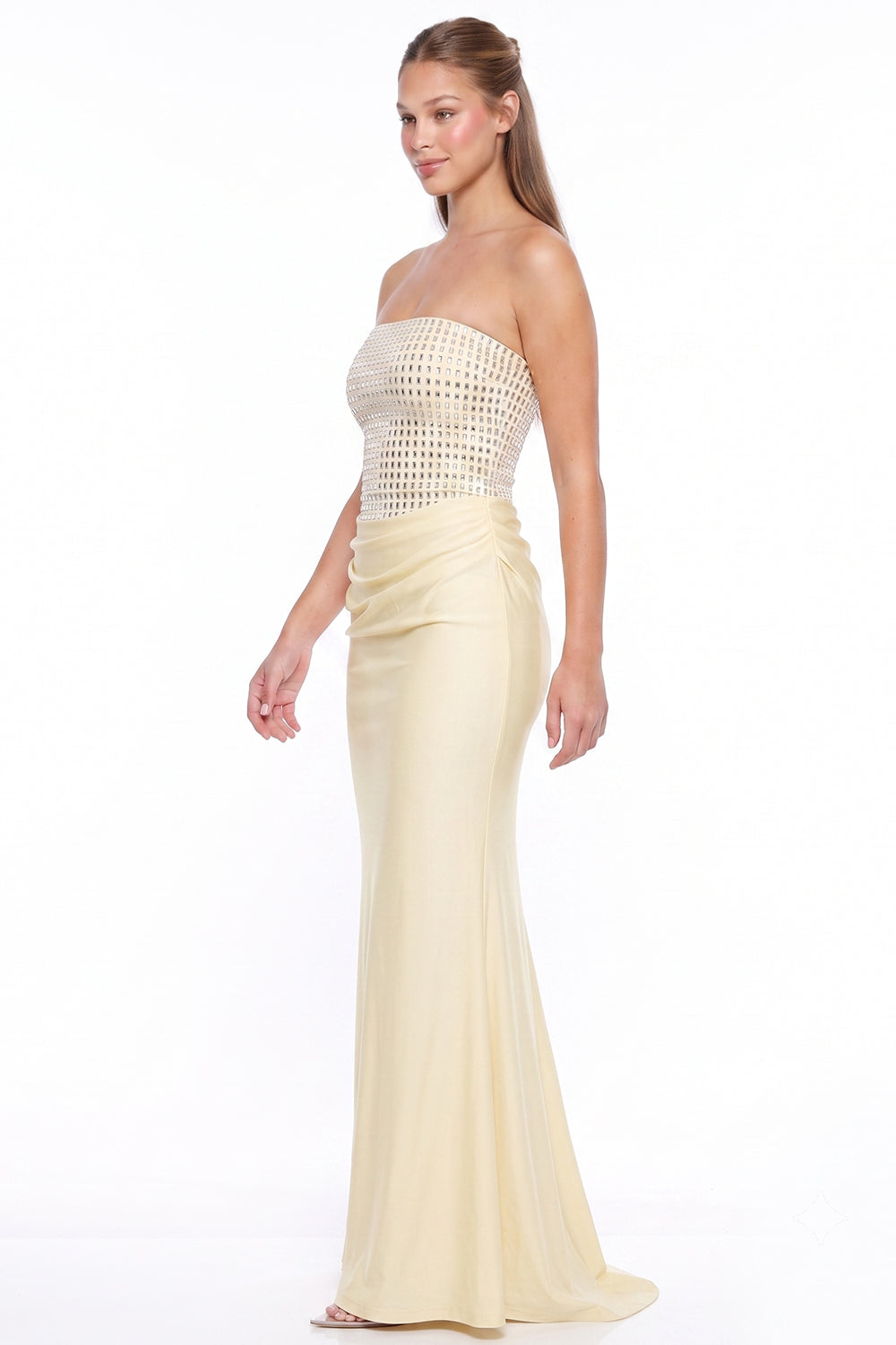 Satin Rectangle Rhinestone Top Maxi Dress