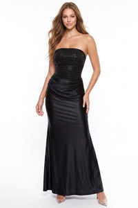 Satin Rectangle Rhinestone Top Maxi Dress