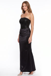 Satin Rectangle Rhinestone Top Maxi Dress
