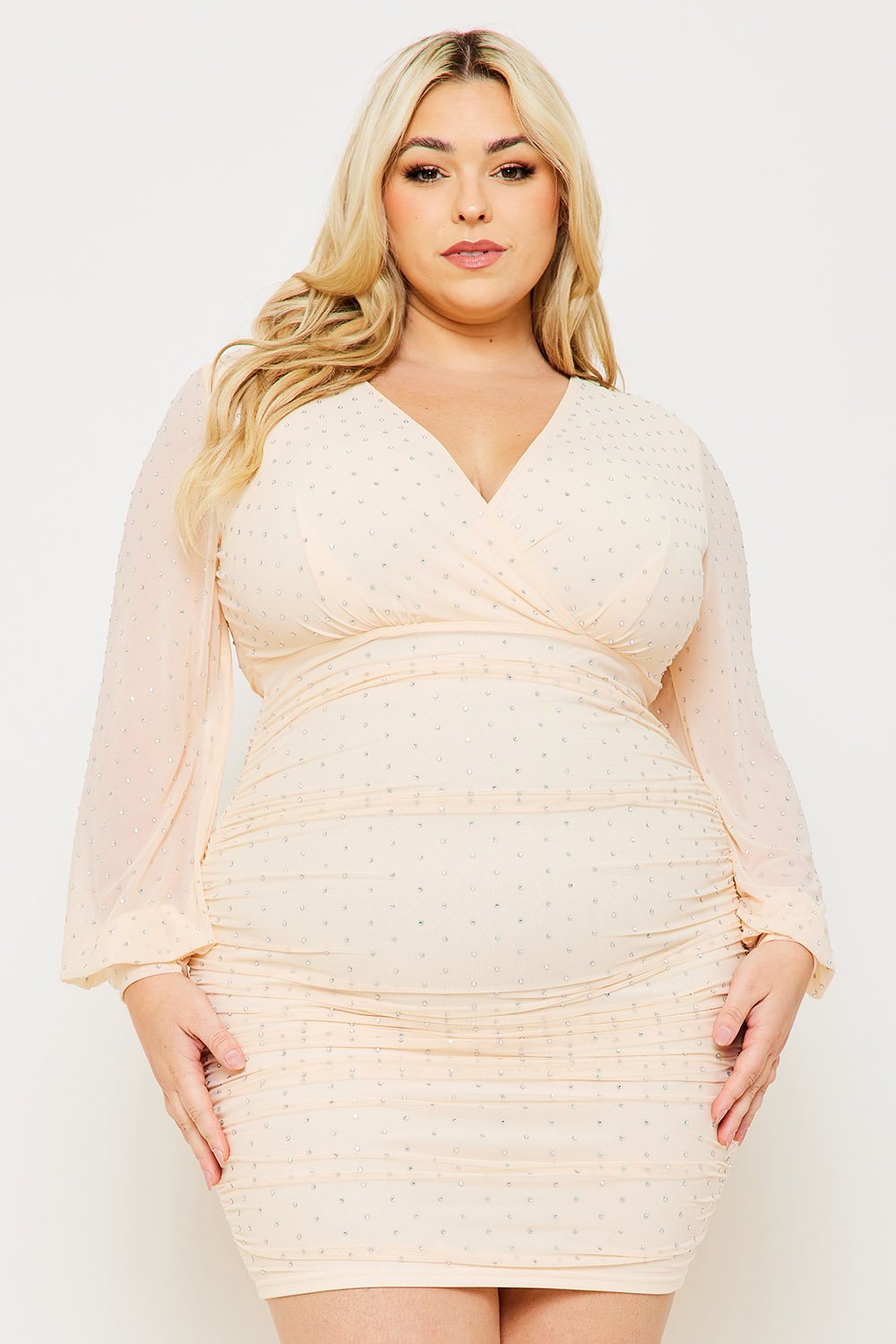 Symphony Dress - Rhinestone On Mesh Plus Size Night Out Mini Dress | Zezebe