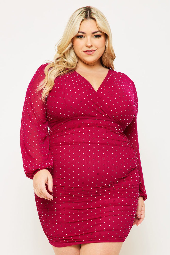 Symphony Dress - Rhinestone On Mesh Plus Size Night Out Mini Dress | Zezebe