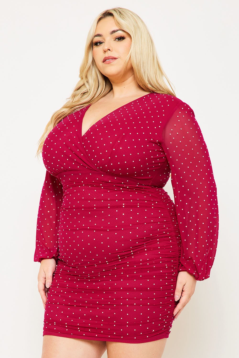 Symphony Dress - Rhinestone On Mesh Plus Size Night Out Mini Dress | Zezebe
