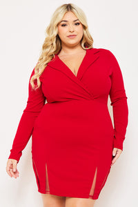 Symphony Dress - Open Back Collar Front Plus Size Night Out Mini Dress | Zezebe