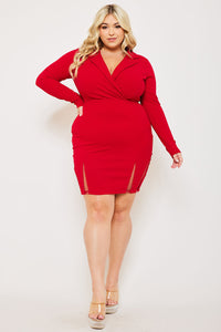Symphony Dress - Open Back Collar Front Plus Size Night Out Mini Dress | Zezebe