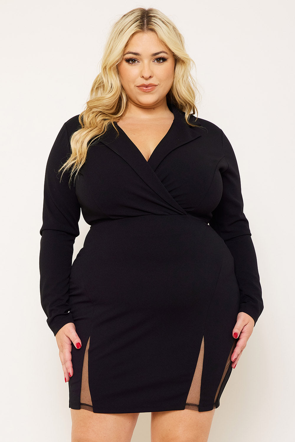 Symphony Dress - Open Back Collar Front Plus Size Night Out Mini Dress | Zezebe